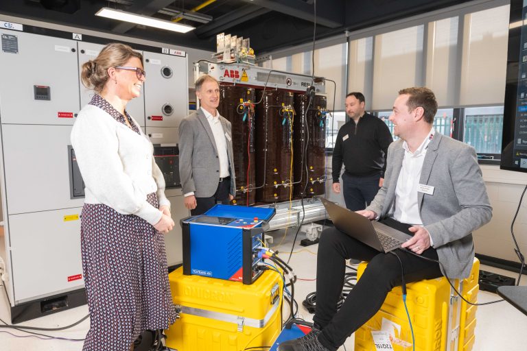 Judy Rea (MTU), Dr. Martin Hill (Head of Department, Electrical and Electronic Engineering, MTU), Tom Neally (MTU), and Ashley Griffin (Training and Applications Engineer, OMICRON) at the PowerGRID 2025 Conference at Munster Technological University (MTU), Bishopstown Campus, Cork, on January 9, 2025. The conference addresses the challenge of upgrading the electricity grid to meet climate change objectives with renewable energy integration and increasing electrical loads due to the sustainable electrification of transport and heating.

Photo: Joleen Cronin